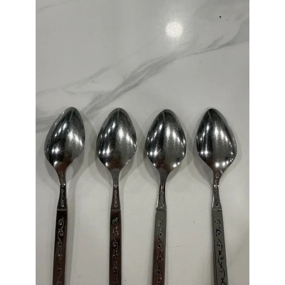 VINTAGE Oneida Spanish Court Teaspoons Set of 8 Stainless Black Scroll MCM